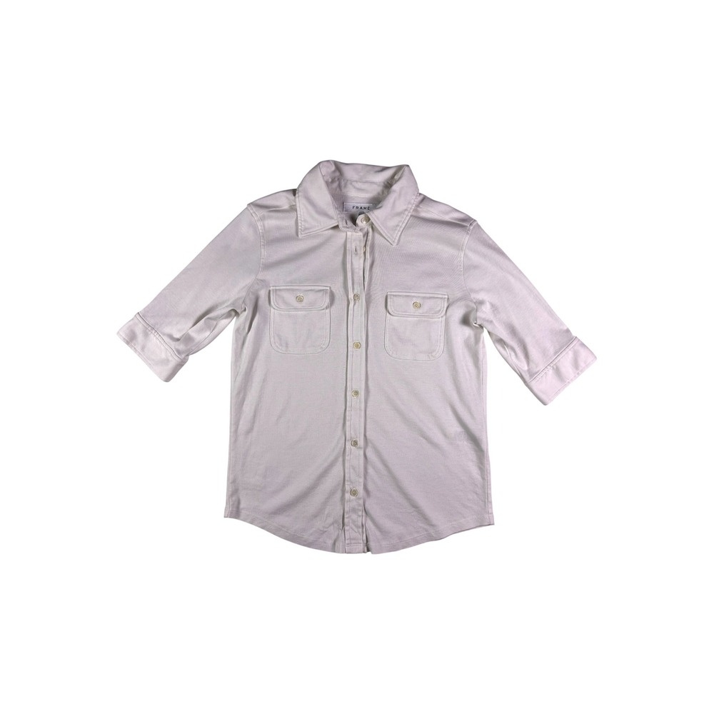 FRAME Button Down Shirt Womens S Stretch White Pima Cotton Utility Safari Fitted - Picture 7 of 8